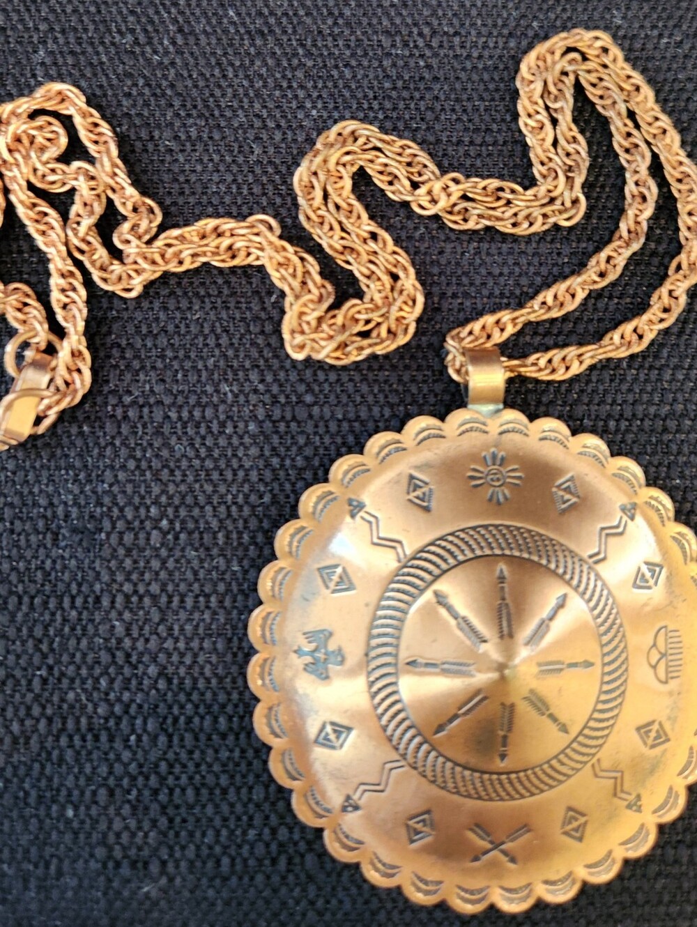 Vintage Bell Trading Post Style Copper 2" Medallion Shield Necklace Southwestern - Picture 15 of 16